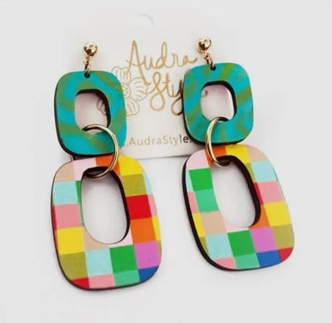 Plaid Drop Earring - Colorful Bright Statement Earring